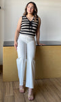 Stripe Front Tie Sleeveless Crochet Knit Pullover