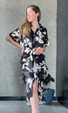 Floral Print Short Sleeve Midi Dress