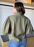 Olive Ruffle Neck Puff Sleeve Blouse