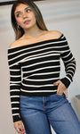 Off Shoulder Black Stripe Light Sweater