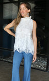 Ruffle Neck Sleeveless Lace Top