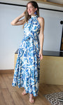 Floral Print Halter Neck Tiered Maxi Dress