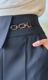 Chain Accent Waist Flap Wide-leg Pants