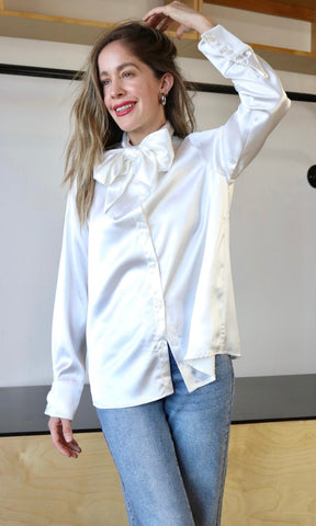 Ivory Neck Tie Scarf Blouse