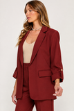 Notched Lapel Flap Roll Up Sleeve Blazer