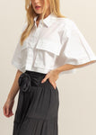 Front Pocket Poplin Crop Collared Shirt