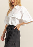 Front Pocket Poplin Crop Collared Shirt