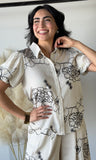 Embroidered Floral Bubble Sleeve Blouse
