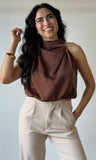 Satin Draped Mock Neck Halter Top