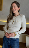 Ribbed Knit Top W/ Gold Buttons