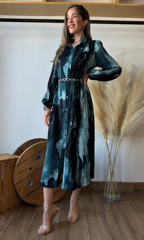 Green Swirl Button Dress