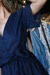 Navy Embroidered Edge Midi Dress