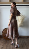 Rust Print Balloon Sleeve Dress