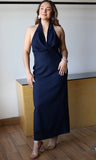 Navy Draped Halter Dress