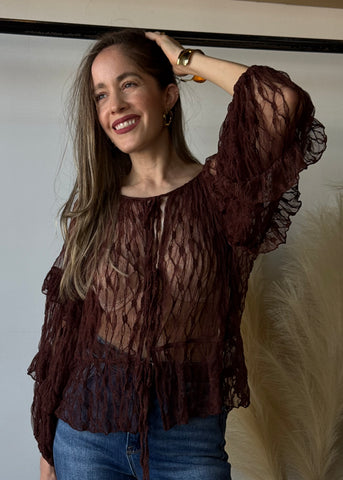 Lace Blouse With Tiered Ruffles