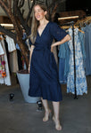 Navy Embroidered Edge Midi Dress