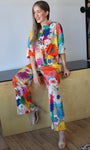 Vibrant Floral Print Elastic Waist Pants