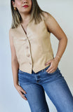 Khaki Faux Leather Tailored Vest