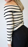 Off Shoulder White Stripe Light Sweater