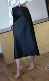 Black Elastic Band Midi Satin Skirt