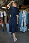 Navy Embroidered Edge Midi Dress