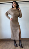 One Shoulder Slit Midi Sweater Dress