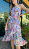 One Shoulder Floral Print Midi Dress