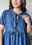 Front Tie Puff Sleeve Mini Dress
