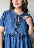 Front Tie Puff Sleeve Mini Dress
