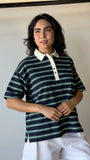 Stripe Short Sleeve Knit Polo Top