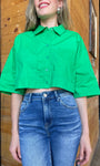 Green Poplin Crop Shirt