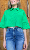Green Poplin Crop Shirt