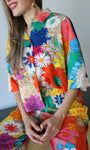 Vibrant Floral Print Cropped Button Down Shirt