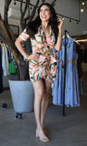 Short Slv V-neck Wrap Print Mini Dress
