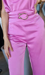 Satin Wide-leg Pants With Metal-accent Belt