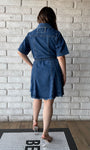 Button Down Belted Shirt Denim Dress