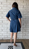 Button Down Belted Shirt Denim Dress