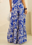 Printed Shrring Wide Leg Pants