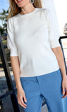 Short Puff Sleeve Rib Knit Top