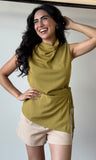 Sleeveless Waist Tie Mock Neck Top