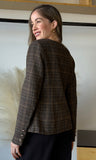 Plaid Tweed Button Down V Neck Blazer
