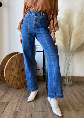Double Buckle Straight Jeans