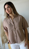 Notched Collar Linen Effect Shirt