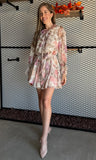 Floral Print Frill Chiffon Wrap Mini Dress