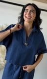 Denim V Neck Blouse