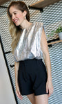 Sleeveless Metalic Silver Blouse