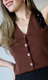 Brown Flower Detail Vest