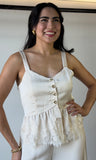 Button Down Lace Trim Top