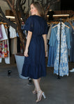 Navy Embroidered Edge Midi Dress