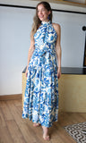 Floral Print Halter Neck Tiered Maxi Dress
